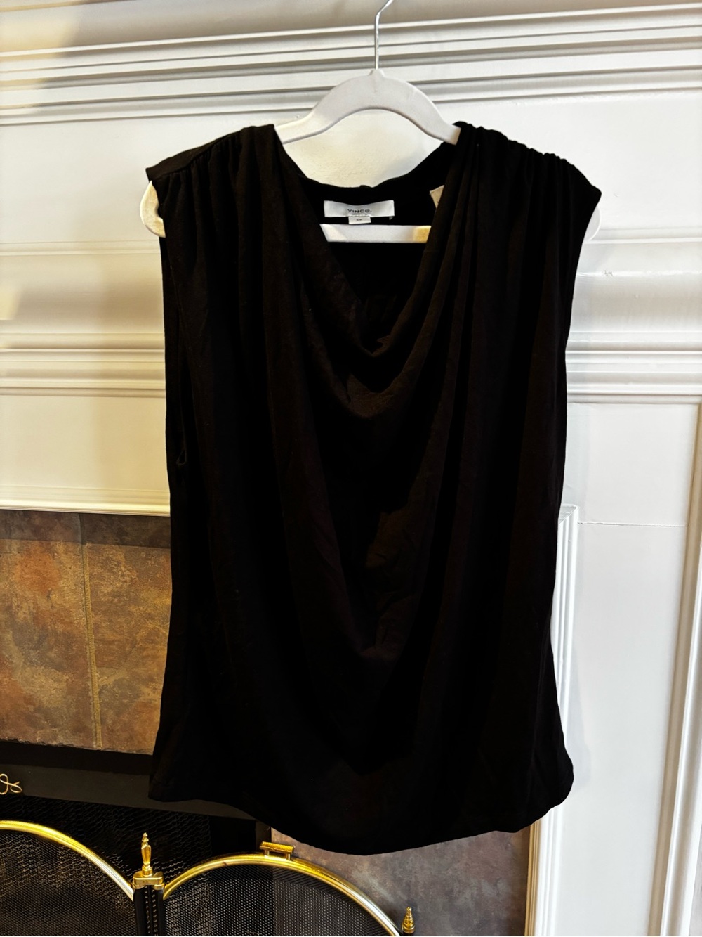 Vince Black Draped Cowl Neck Sleeveless Camisole